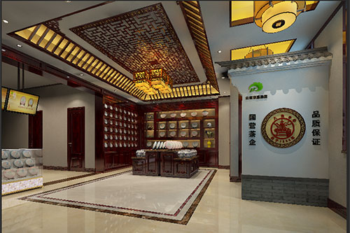 米林古朴典雅的中式茶叶店大堂设计效果图